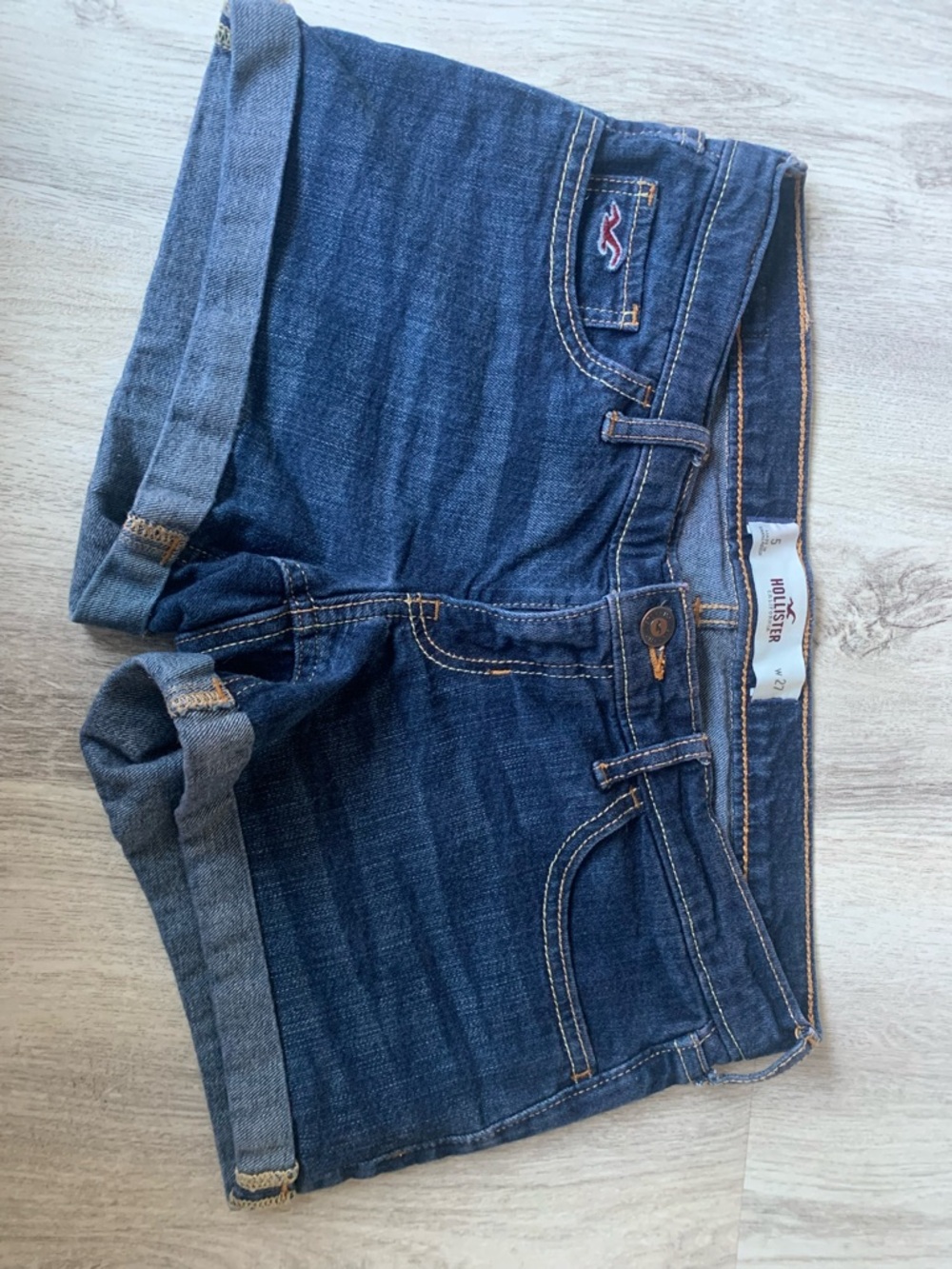 Hollister Dark Blue Denim Shorts with Contrast Stitching